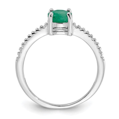 Sterling Silver Rh-plated-plated  1.0EM Emerald and .12WT White Topaz Ring