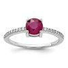 Sterling Silver Rh-plated-plated 1.43R Ruby and .12WT White Topaz Ring