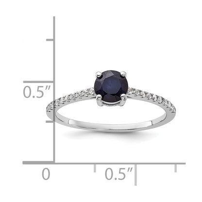 Sterling Silver Rh-plated-plated .81S Sapphire and .12WT White Topaz Ring