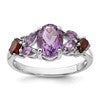 Sterling Silver Rh-plated Amethyst Pk Quartz Garnet and White Topaz Ring