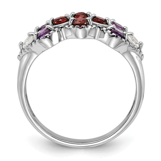 Sterling Silver Rhodium-plated Garnet Amethyst and White Topaz Ring