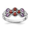 Sterling Silver Rhodium-plated Garnet Amethyst and White Topaz Ring