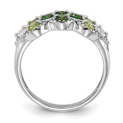 Sterling Silver Rhodium Chrome Diopside Peridot and White Topaz Ring