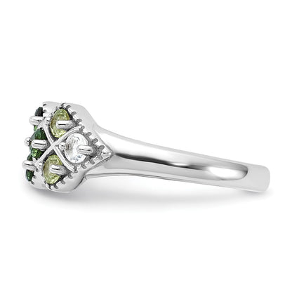 Sterling Silver Rhodium Chrome Diopside Peridot and White Topaz Ring