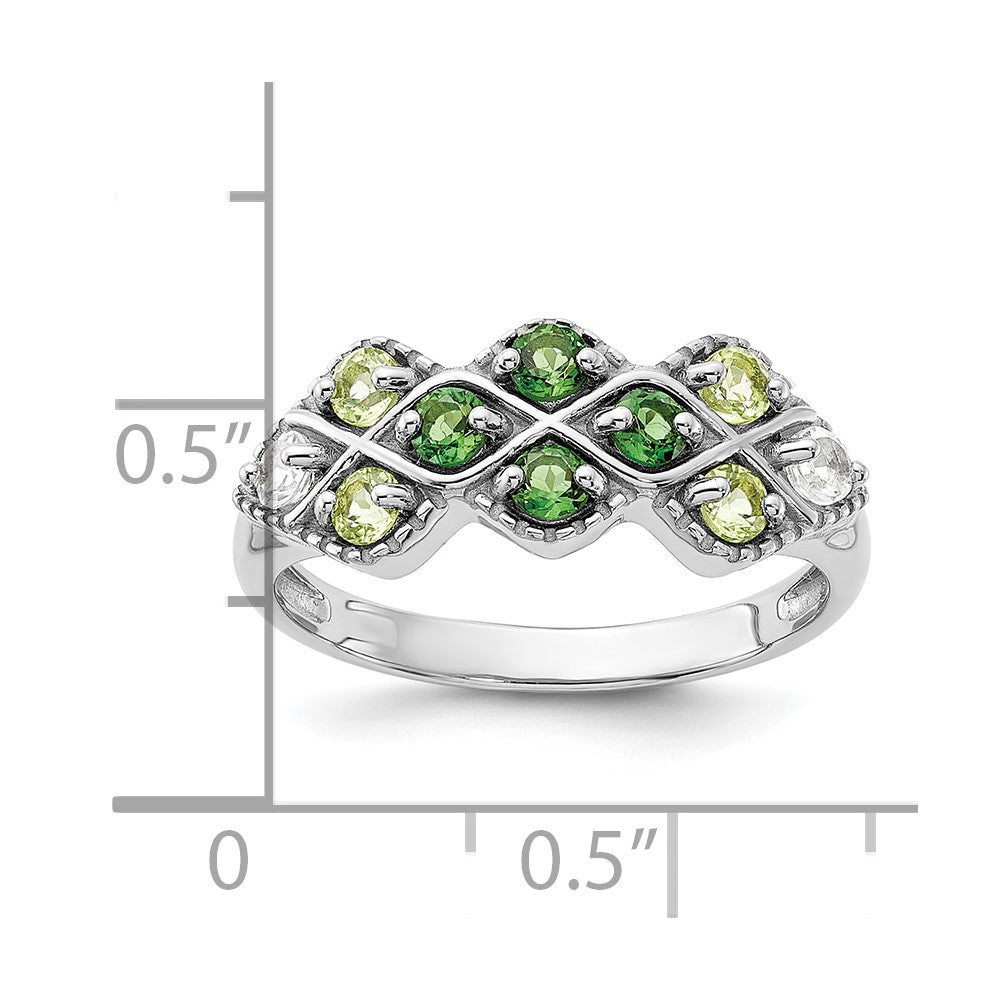 Sterling Silver Rhodium Chrome Diopside Peridot and White Topaz Ring