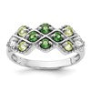 Sterling Silver Rhodium Chrome Diopside Peridot and White Topaz Ring