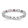SS Rhodium-plated .14Lab Cr. Ruby and .27Cr. Wh Sapphire Heart Ring