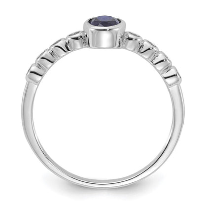 SS Rh-plated  .01Created White Sapphire .56Created Blue Spinel Ring