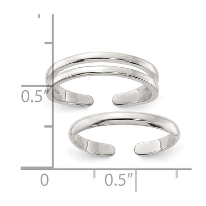Sterling Silver Polished Set of 2 Toe Rings