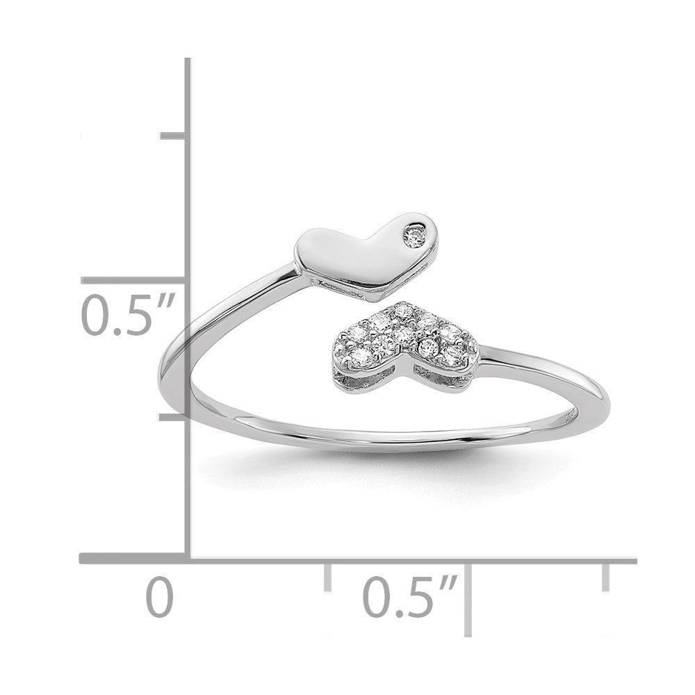 Sterling Silver Rhodium-plated CZ Double Heart Ring