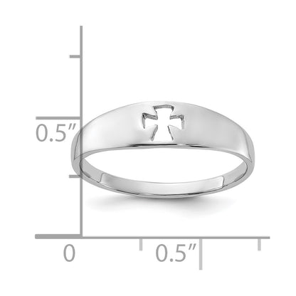 Sterling Silver Rhodium-plated Polished Cut-out Cross Ring