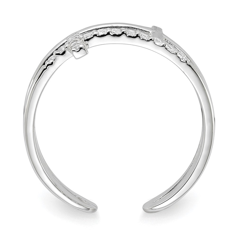 Sterling Silver E-coated CZ Cross Open Back Ring