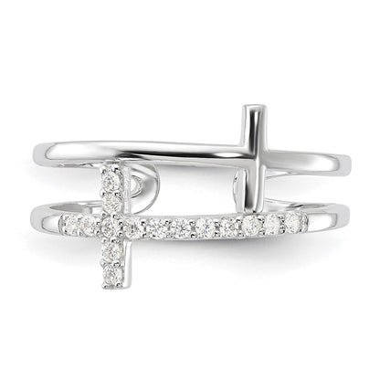 Sterling Silver E-coated CZ Cross Open Back Ring