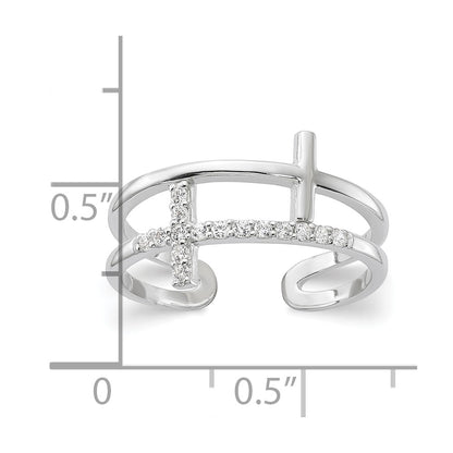 Sterling Silver E-coated CZ Cross Open Back Ring