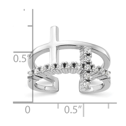 True Fire Sterling Silver Rhodium-plated Double Cross CZ Open Back Ring