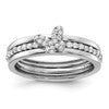 Sterling Silver RH-plated CZ Butterfly Ring with Two Plain Bands 3 Ring Set