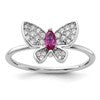 Sterling Silver Rhodium-plated Red and White CZ Butterfly Ring