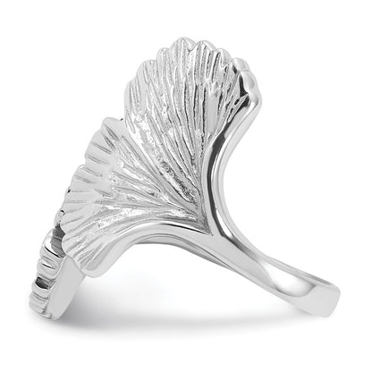 Sterling Silver Rhodium-Plated Polished Ginkgo Leaf Ring