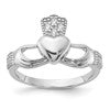 Sterling Silver Rhodium-plated CZ Claddagh Ring