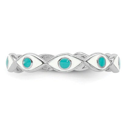Sterling Silver Rhodium-plated with Enamel Evil Eye Ring
