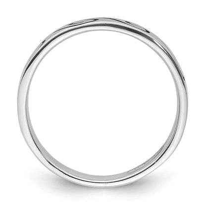 Sterling Silver Rhodium-plated Antiqued Wave Design 4.5mm Band Ring
