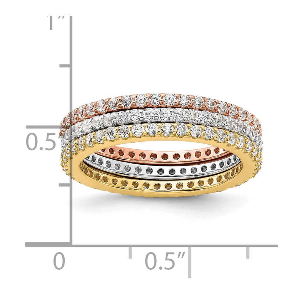 Sterling Silver Rhodium-plated Gold and Rose-tone CZ 3 Eternity Band Set
