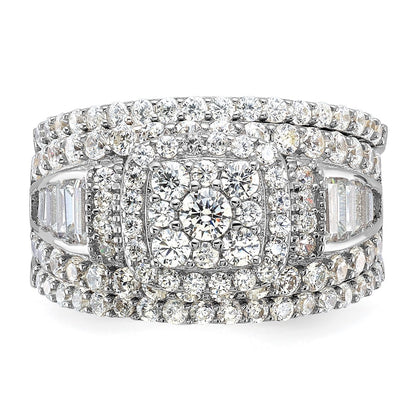 Sterling Silver Rhodium-plated CZ Engagement Ring w/2 Bands 3 Ring Set