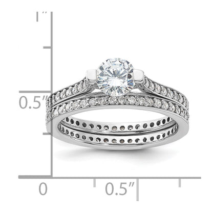 Sterling Silver Rhodium-plated CZ Eternity Engagement Ring and Band Set