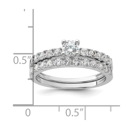 Sterling Silver Rhodium-plated CZ Ring and Band Set