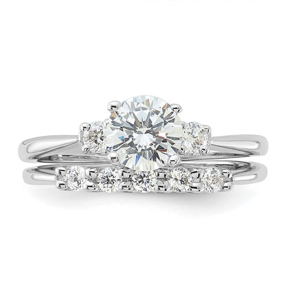 Sterling Silver Rhodium-plated Polished CZ Engagement Ring and Band Set