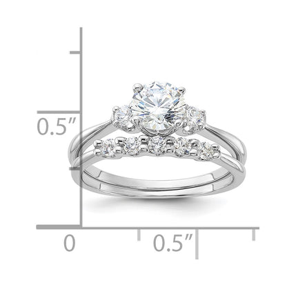 Sterling Silver Rhodium-plated Polished CZ Engagement Ring and Band Set