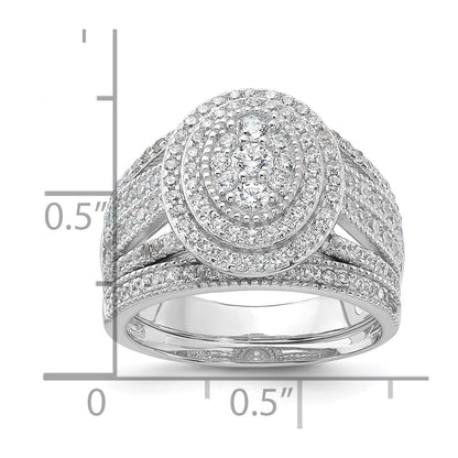 Sterling Silver Rhodium-plated CZ Ring and Band Set