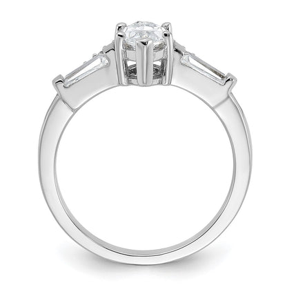 Pure Fire Sterling Silver Rhod-plated Fancy Marquise CZ Ring