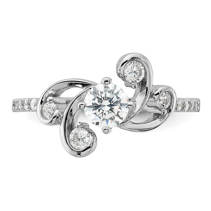 Pure Fire Sterling Silver Rhodium-plated Fancy CZ Ring