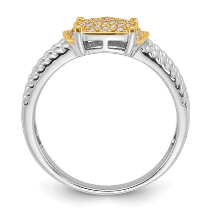 Sterling Silver Rhodium/Gold-tone Pav CZ Ring