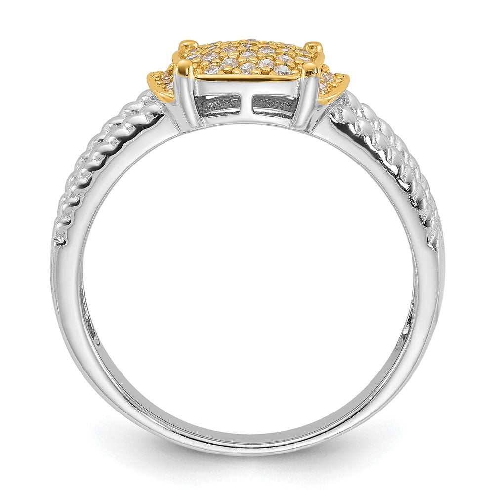 Sterling Silver Rhodium/Gold-tone Pav CZ Ring