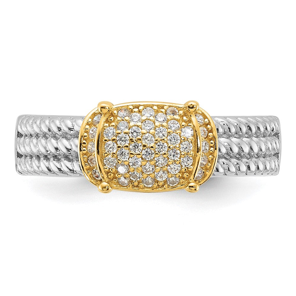 Sterling Silver Rhodium/Gold-tone Pav CZ Ring