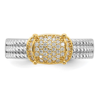 Sterling Silver Rhodium/Gold-tone Pav CZ Ring