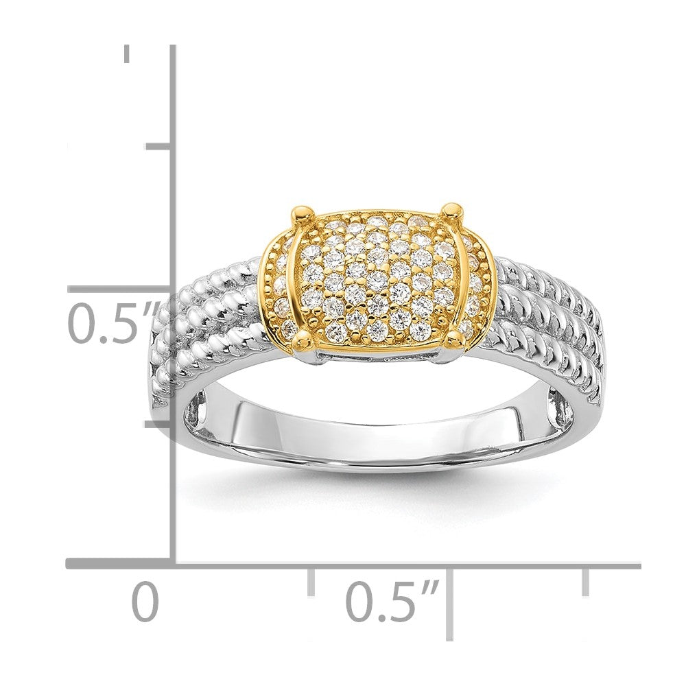 Sterling Silver Rhodium/Gold-tone Pav CZ Ring