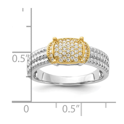 Sterling Silver Rhodium/Gold-tone Pav CZ Ring