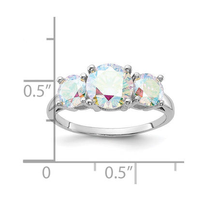 Sterling Silver Rhodium-plated Iridescent CZ 3-Stone Ring