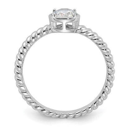 Sterling Silver Rhodium-plated CZ Twisted Ring