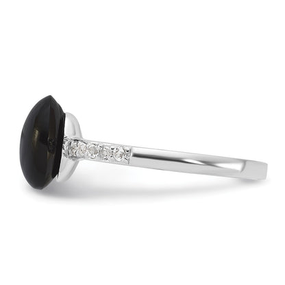 Sterling Silver Rhodium-plated Onyx and .2WT White Topaz Ring