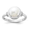 Sterling Silver Rhodium-plated 8-9mm White Button Freshwater Cultured Pearl and CZ Circle Ring