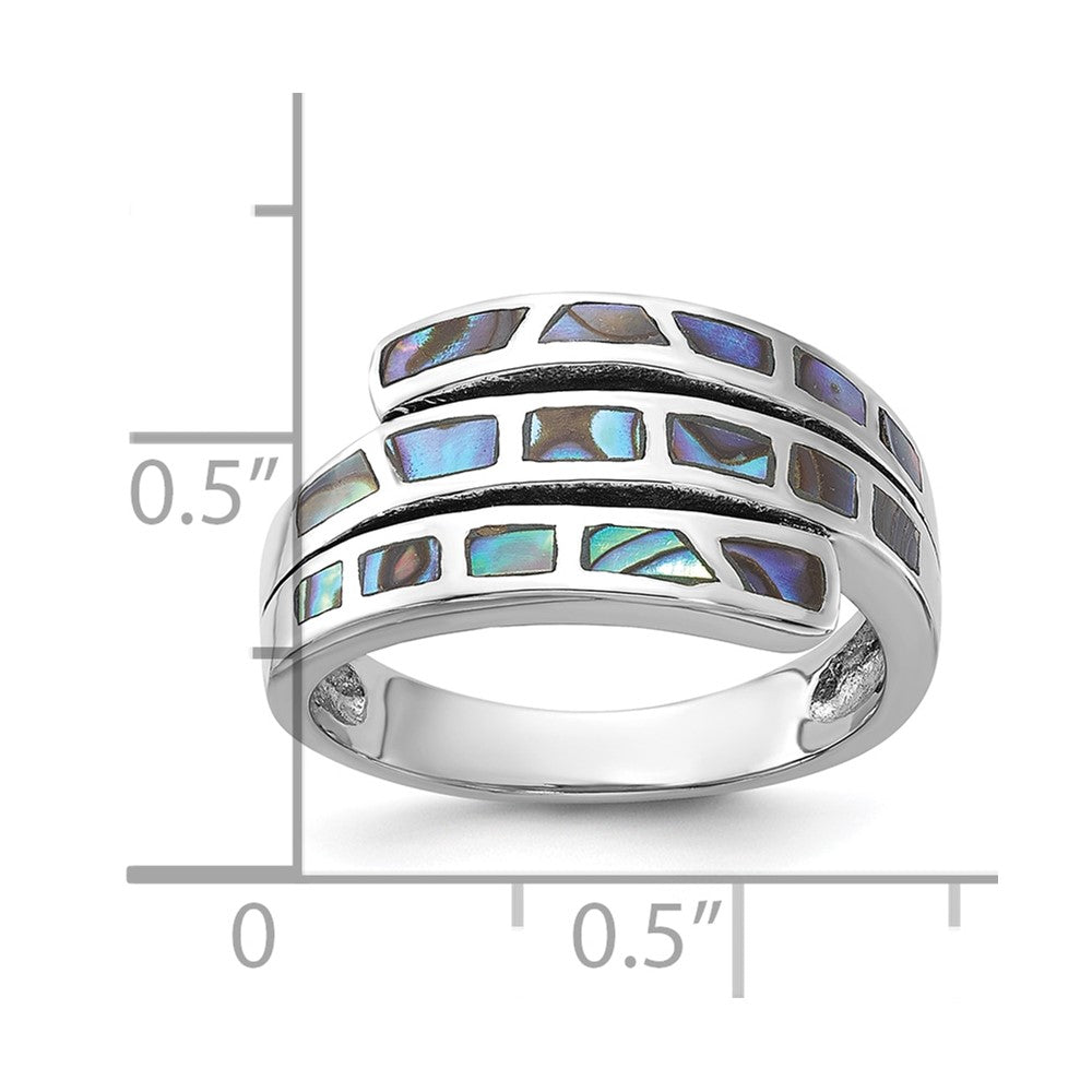 Sterling Silver Rhodium-Plated Polished Abalone Fancy Band Ring