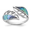 Sterling Silver Rhodium-Plated Polished Abalone Bypass Leaf Ring