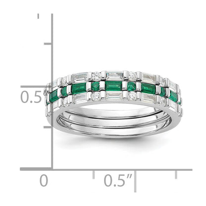 Sterling Silver Rhodium-plated Green and White CZ 3 Ring Set