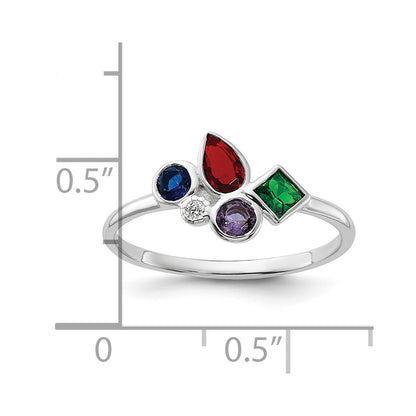 Sterling Silver E-coated Multi Color CZ Ring
