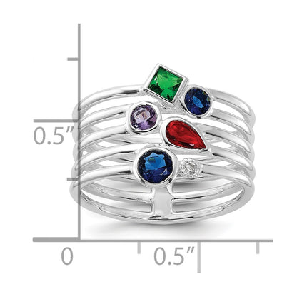 Sterling Silver E-coated Multi Color CZ Ring
