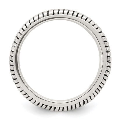 Sterling Silver Polished Oxidized Half Round Patterned Men's Ring